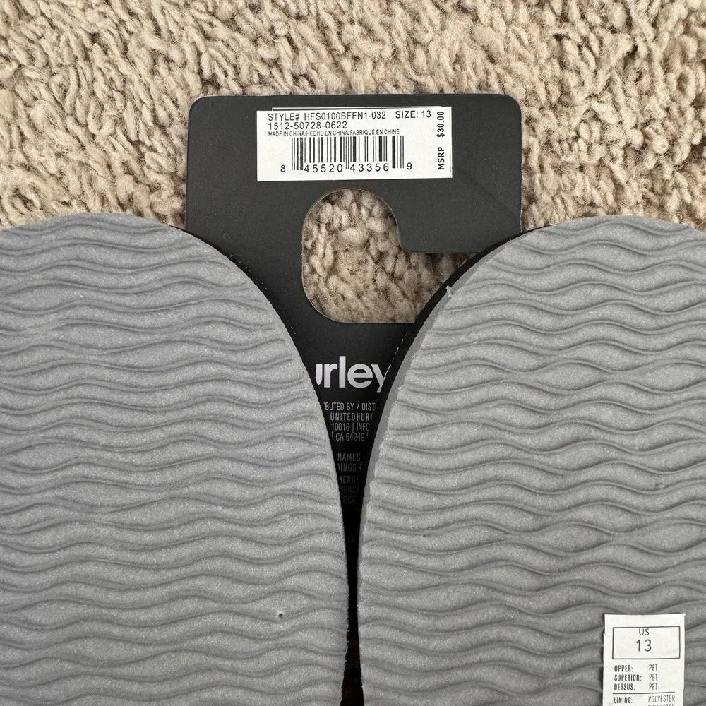 Hurley Layback Flip Flops Sandals Gray Camo Men 13 Beach Pool Comfort Slides NWT